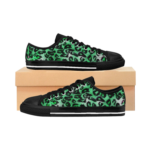 Green Leopard Print Women's Sneakers, Green Animal Print Fashion Tennis Canvas Shoes For Ladies