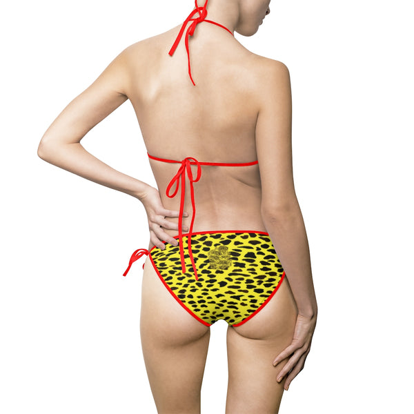 Yellow Leopard Print Bikini, Best Animal Print Women's 2-pc Bikini Swimsuit Top Bottom Set-Bikini-Heidi Kimura Art LLC