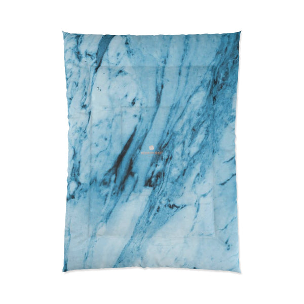 Blue White Marble Print Luxury Designer Best Comforter For King/Queen/Full/Twin-Comforter-68x92-Heidi Kimura Art LLC
