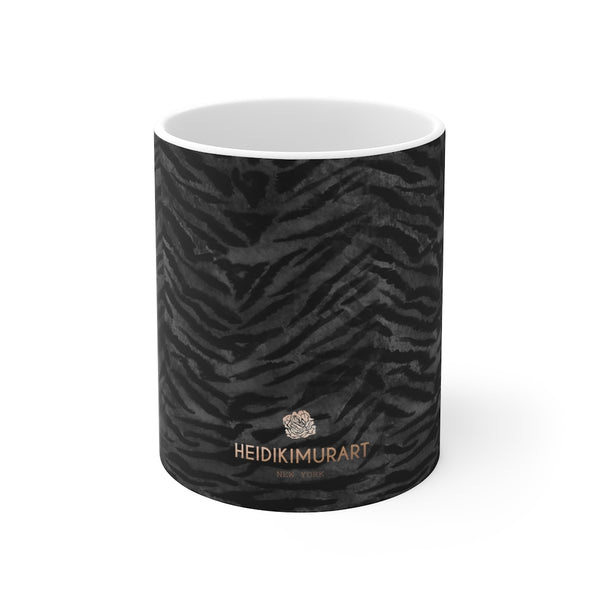 Grey Tiger Stripe Cup, Animal Print Mug 11oz, Coffee Tea Ceramic Cup With Rounded Corners with C-Handle-Mug-Printify-11oz-Heidi Kimura Art LLC