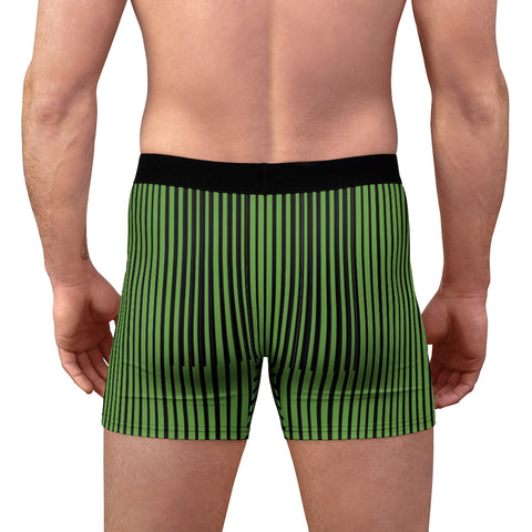 Green Black Striped Men's Underwear, Vertical Striped Print Best Underwear For Men Sexy Hot Men's Boxer Briefs Hipster Lightweight 2-sided Soft Fleece Lined Fit Underwear - (US Size: XS-3XL)