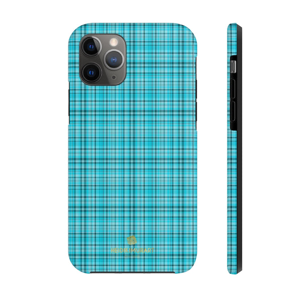 Blue Plaid Print Phone Case, Tartan Print Case Mate Tough Phone Cases-Made in USA - Heidikimurart Limited 