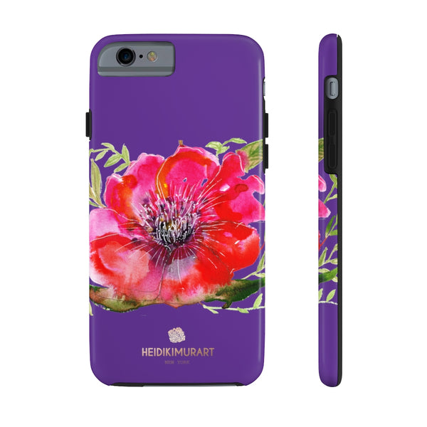 Purple Red Hibiscus Phone Case, Floral Print Flower Case Mate Tough Phone Cases-Made in USA - Heidikimurart Limited 