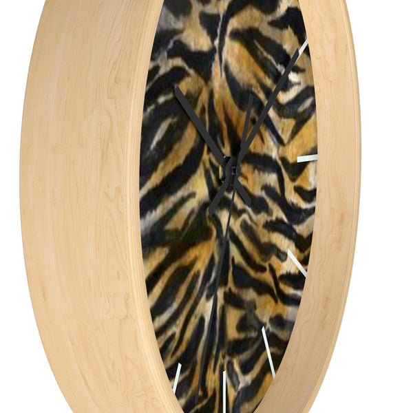 Brown Tiger Stripe Wall Clock, Modern Chic Animal Print 10" Dia. Wall Clock- Made in USA-Wall Clock-Heidi Kimura Art LLC