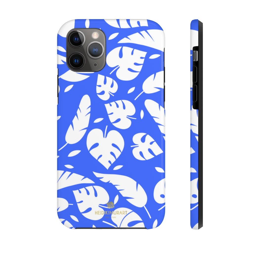 Blue White Modern Tropical Leaf Print Designer Case Mate Tough Phone Case-Made in USA - Heidikimurart Limited 