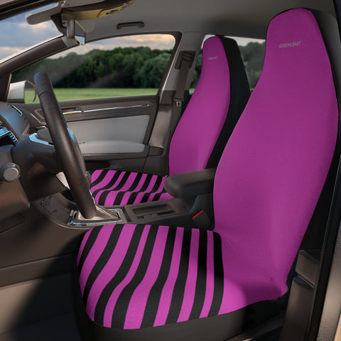 Pink Striped Car Seat Covers, Pink and Black Diagonally Striped 2-Pcs Set (48.03" × 18.50") Polyester Car Seat Covers, Best Car Accessories Essential Premium Quality Best Soft Luxury Car Seat&nbsp;- 2 Pack For Your Car Seat Protection, Car Seat Protectors, Designer Car Seat Accessories, Pair of 2 Front Seat Covers, Custom Seat Covers, Luxury Car Seat Covers, Best Car Seat Covers