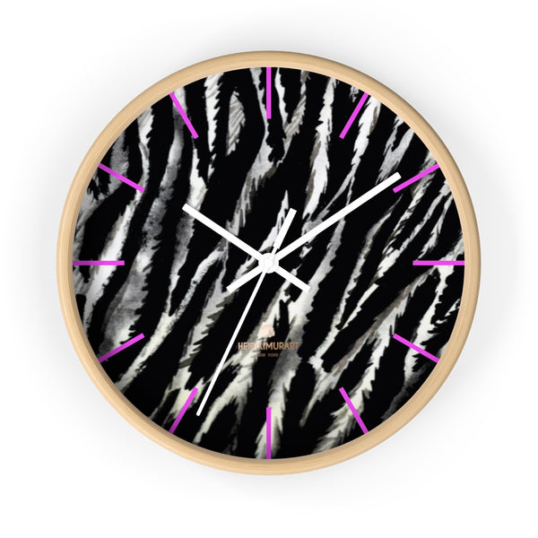 Black White Zebra Animal Print 10 in. Dia. Indoor Wall Clock- Made in USA-Wall Clock-10 in-Wooden-White-Heidi Kimura Art LLC