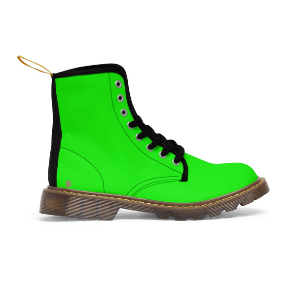 Bright Green Women's Canvas Boots, Bright Green Solid Green Print Winter Boots For Women
