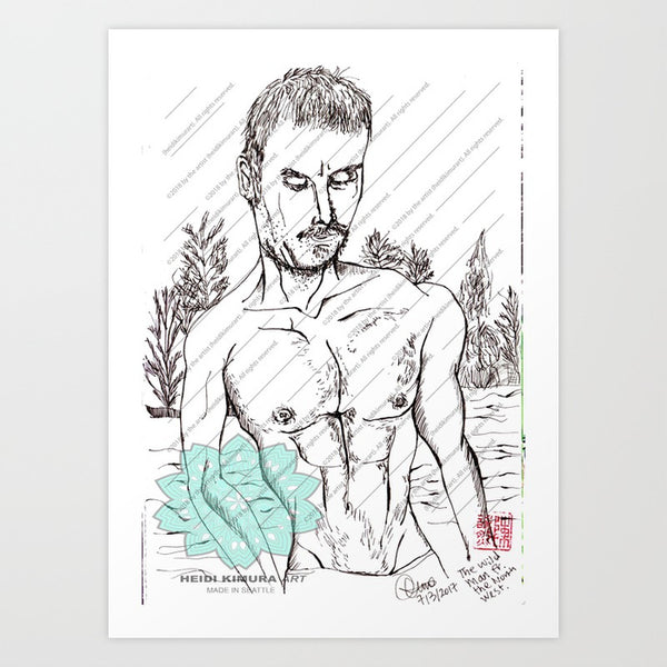 Wild Naked Man Of Spokane River Art Print - Made in USA-Art Print-Heidi Kimura Art LLC