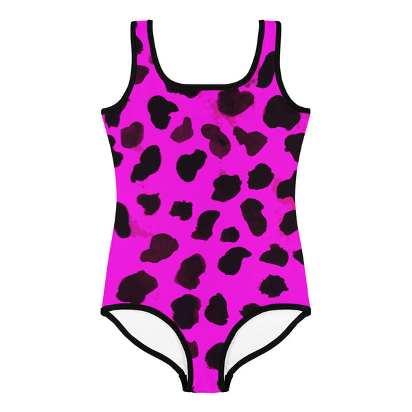 Bright Pink Farm Cow Animal Print Girl's Kids Swimwear- Made in USA (US Size: 2T-7)-Kid's Swimsuit (Girls)-Heidi Kimura Art LLC