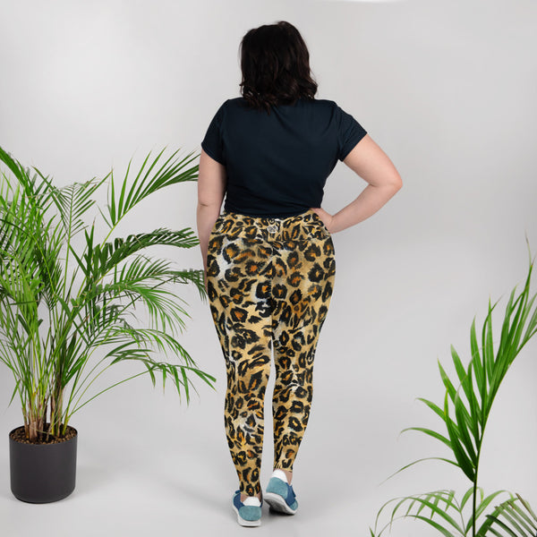 Leopard Animal Print Plus Size Leggings For Curvy Women- Made in USA (US Size: 2XL-6XL)-Women's Plus Size Leggings-Heidi Kimura Art LLC