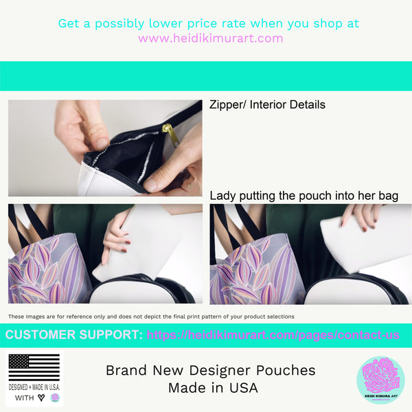 Black Rose Floral Print Designer Accessory Pouch with T-bottom Makeup Bag-Accessory Pouch-Heidi Kimura Art LLC