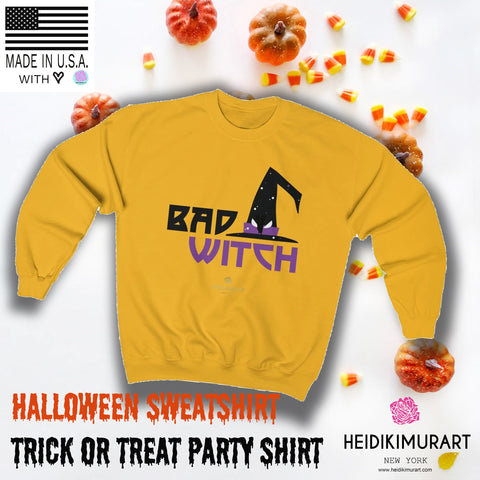Halloween Sweatshirt, Bad Witch Unisex Heavy Blend Crewneck Shirt-Made in USA (US Size: S-5XL)-Long-sleeve-Heidi Kimura Art LLC