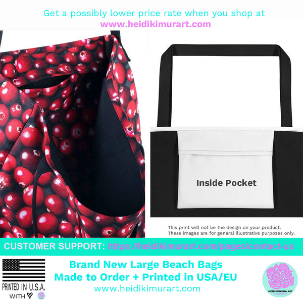 Black Rainbow Stripe Print Designer 16"x20" Large Beach Shopping Tote Bag- Made in USA/EU-Beach Tote Bag-Heidi Kimura Art LLC