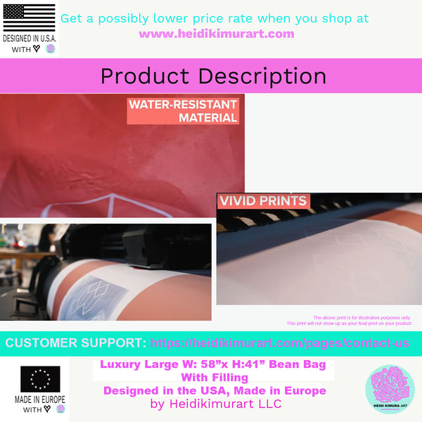 Pink Rose Bean Bag Chair w/ filling, Water-Resistant Comfy Best Sofa Bag Chair -Made in EU-Bean Bag-Printful-Heidi Kimura Art LLC