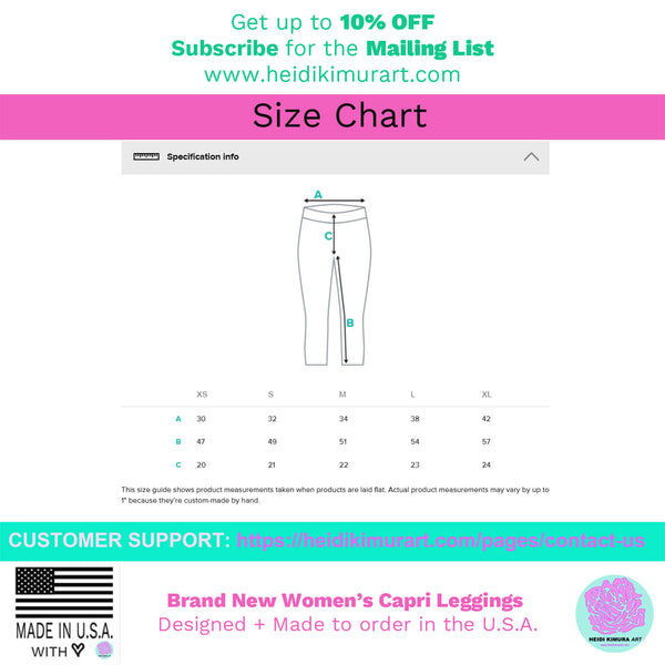 Pink Rose Floral Designer Women's Fashion Casual Capri Leggings - Made in USA-capri leggings-Heidi Kimura Art LLC
