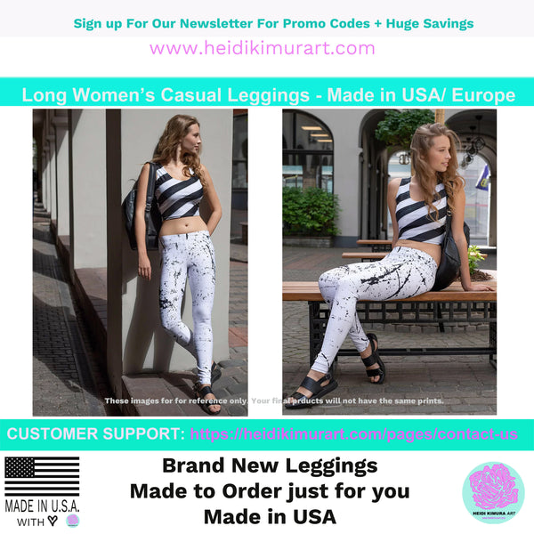 Blue Striped Casual Leggings, Fashion Long Dressy Sporty Women's Tights-Made in USA/EU-Casual Leggings-Printful-Heidi Kimura Art LLC