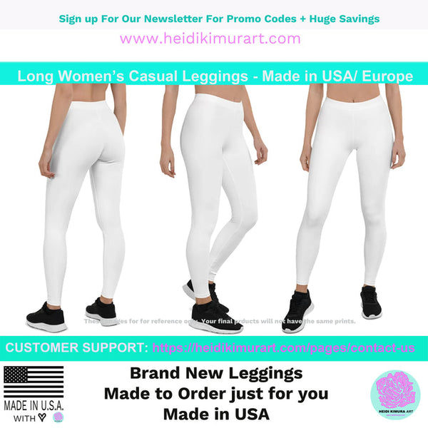 Flower Print Women's Casual Leggings, Rose Pink Green Ladies' Long Tights - Made in USA/EU/MX