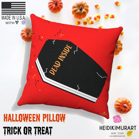 Dead Inside Red Coffin Print Halloween Premium Spun Polyester Square Pillow- Made in USA-Pillow-Heidi Kimura Art LLC