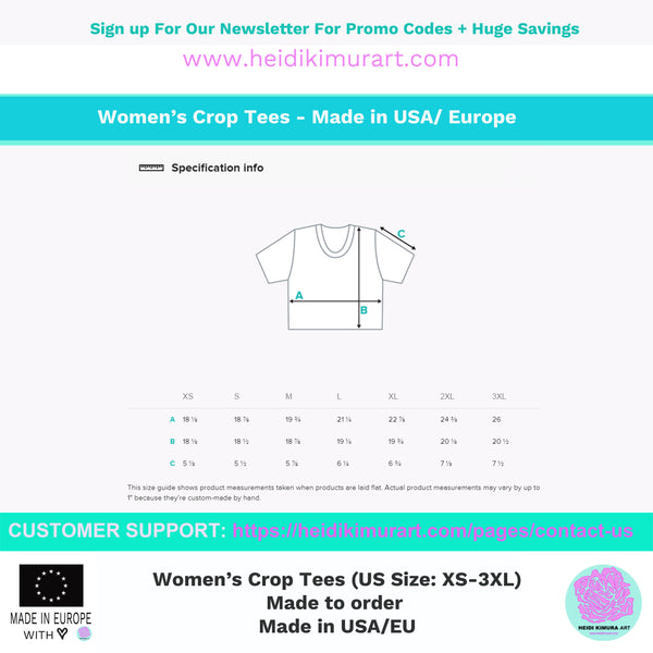 Pink Rose Crop Tee, Floral Print Cute Short Cropped Best Women's T-shirt-Made in USA/EU-Crop Tee-Printful-Heidi Kimura Art LLC
