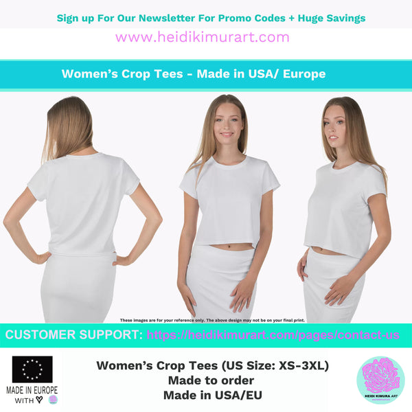 Black Rose Crop Tee, Floral Flower Print Women's Short Cute Crop T-shirt - Made in USA/EU-Crop Tee-Printful-Heidi Kimura Art LLC