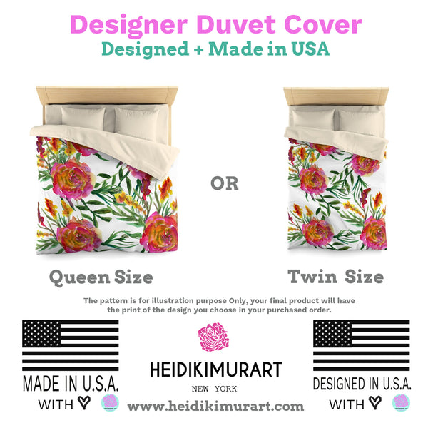 Orange Tiger Stripe Duvet Cover, Brown Animal Print Microfiber Bedding Cover-Made in USA-Duvet Cover-Heidi Kimura Art LLC