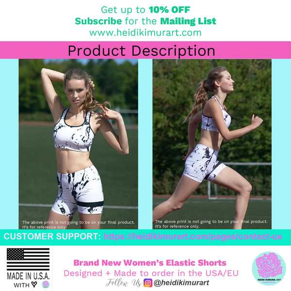 Black Marbled Shorts, Marble Print Short Elastic Gym Women's Fitness Tights-Made in USA/EU-Women's Short Tights-Printful-Heidi Kimura Art LLC