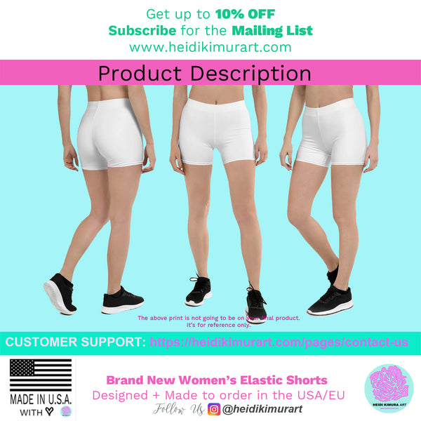 Blue Curvy Women's Shorts, Best White Abstract Wavy Short Gym Tights-Made in USA/EU/MX