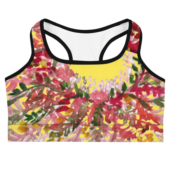 Yellow Red Fall Floral Print Women's Sports Bra- Made in USA (US Size: XS-2XL)-Sports Bras-Heidi Kimura Art LLC