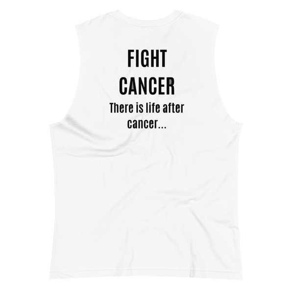 Fight Cancer Unisex Soft Sleeveless White/Grey Muscle Shirt (US Size: S-2XL)-Unisex Sleeveless Muscle Shirt-Heidi Kimura Art LLC