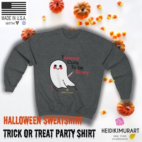 Cute Friendly White Ghost Halloween Party Shirt Unisex Crewneck Sweatshirt-Made in USA-Sweatshirt-Heidi Kimura Art LLC