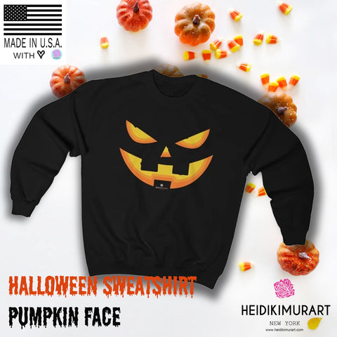 Orange Smiling Pumpkin Face Unisex Heavy Blend Designer Crewneck Sweatshirt-Long-sleeve-Heidi Kimura Art LLC