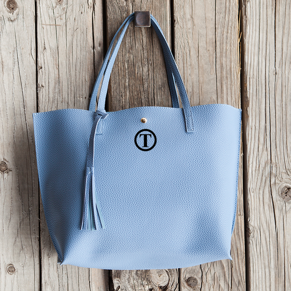 Personalized Custom Black/Pink/Bronze/Blue Monogram Handbags Tote Best Work Bag-Monogrammed Work Bag-Blue-Curly-Heidi Kimura Art LLC