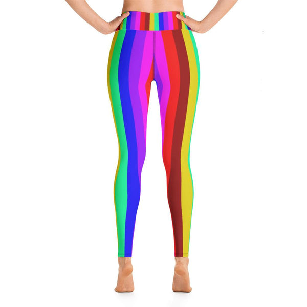 Women's Rainbow Gay Pride Parade Gym Active Fitted Leggings Sports Yoga Pants-Leggings-Heidi Kimura Art LLC Rainbow Striped Women's Leggings, Women's Rainbow Gay Pride Parade Gym Active Fitted Leggings Sports Yoga Pants - Made in USA/EU (US Size: XS-XL)