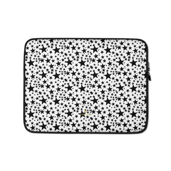 Black Star Pattern Print White Designer 13" or 15" Snug Fit Laptop Sleeve-Made in USA/EU-Laptop Sleeve-Heidi Kimura Art LLC