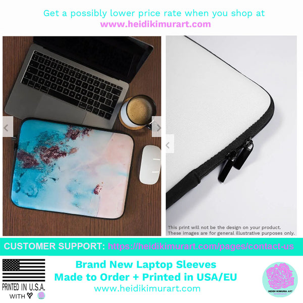 White Marble Print Designer 13" or 15" Snug Fit Laptop Sleeve Cover Case- Made in USA/EU-Laptop Sleeve-Heidi Kimura Art LLC