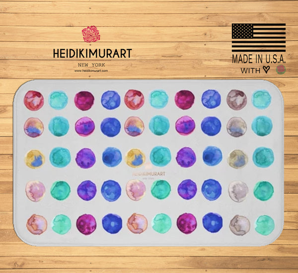 Light Gray Modern Colorful Polka Dots Print 34"x21", 24"x17" Bath Mat - Made in USA-Bath Mat-Heidi Kimura Art LLC