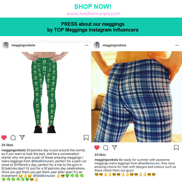 Black Neon Green Men's Leggings, Green Designer Premium Striped Meggings - Made in USA/EU/MX