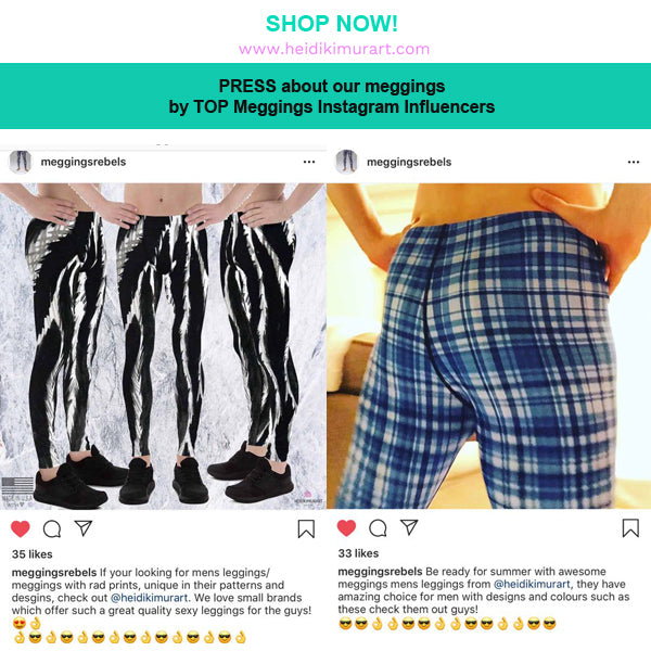 White Black Zebra Animal Print Men's Leggings Tights Meggings Pants - Made in USA/EU-Men's Leggings-Heidi Kimura Art LLC
