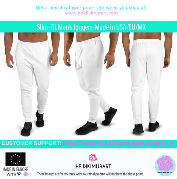 Grey Palm Leaves Men's Joggers, Tropical Leaf Print Slim Fit Designer Premium Quality Men's Sweatpants - Made in USA/EU/MX