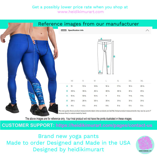 Blue Plaid Print Men's Leggings, Premium Tartan Meggings Run Tights-Made in USA/EU-Men's Leggings-Printful-Heidi Kimura Art LLC
