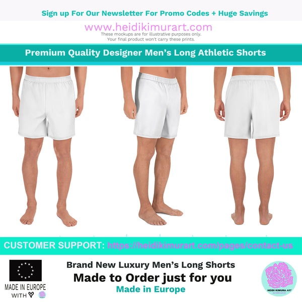 Horizontal Black White Stripe Print Men's Athletic Long Fitness Workout Shorts- Made in EU-Men's Long Shorts-Heidi Kimura Art LLC