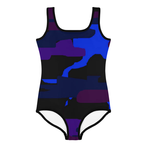 Purple Blue Army Military Print Girl's Kids Swimsuit Bathing Suit - Made in USA-Kid's Swimsuit (Girls)-Heidi Kimura Art LLC