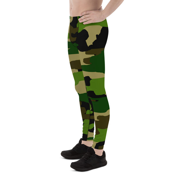 Camouflage Military Green Army Print Men's Yoga Pants Running Leggings Meggings-Men's Leggings-Heidi Kimura Art LLC