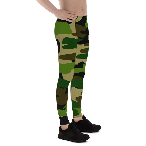 Camouflage Military Green Army Print Men's Yoga Pants Running Leggings Meggings-Men's Leggings-Heidi Kimura Art LLC