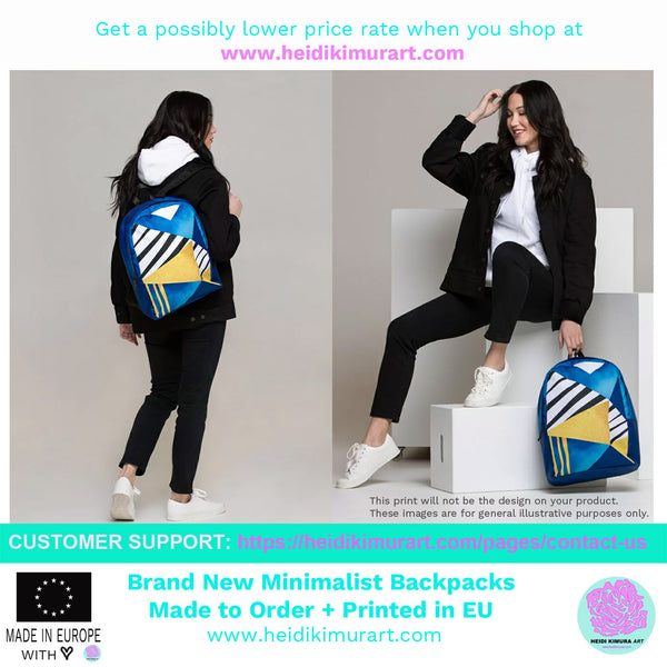 Blue White Star Pattern Print Designer Minimalist Backpack Bag For Men/Women- Made in EU-Minimalist Backpack-Heidi Kimura Art LLC