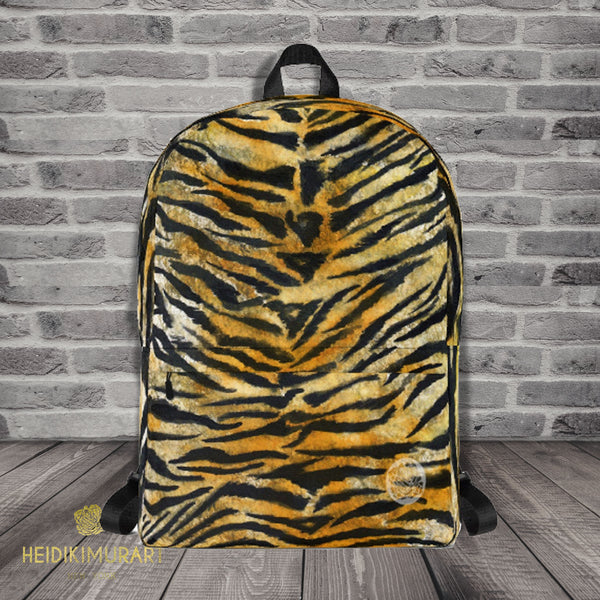 Brown Orange Bengal Tiger Striped Animal Print Designer Backpack Bag - Made in USA/EU-Backpack-Heidi Kimura Art LLC