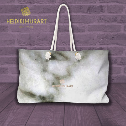 White Marble Print Weekender Bag, Oversize Designer 24"x13" Tote Bag-Printed in USA-Weekender Bag-24x13-Heidi Kimura Art LLC