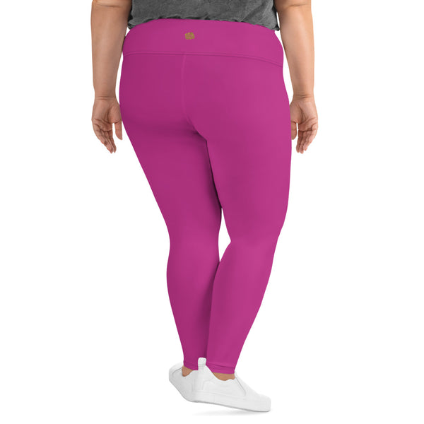 Gum Hot Solid Pink Premium Women's Plus Size Leggings Yoga Pants -Made in USA/EU-Women's Plus Size Leggings-Heidi Kimura Art LLC