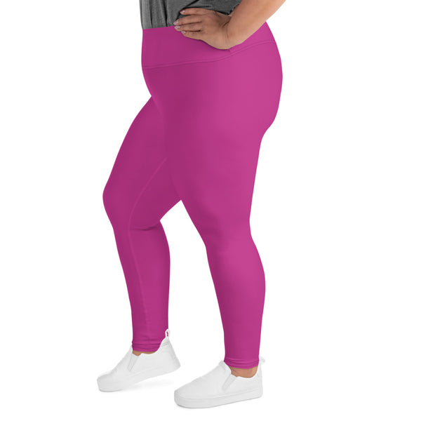 Gum Hot Solid Pink Premium Women's Plus Size Leggings Yoga Pants -Made in USA/EU-Women's Plus Size Leggings-Heidi Kimura Art LLC
